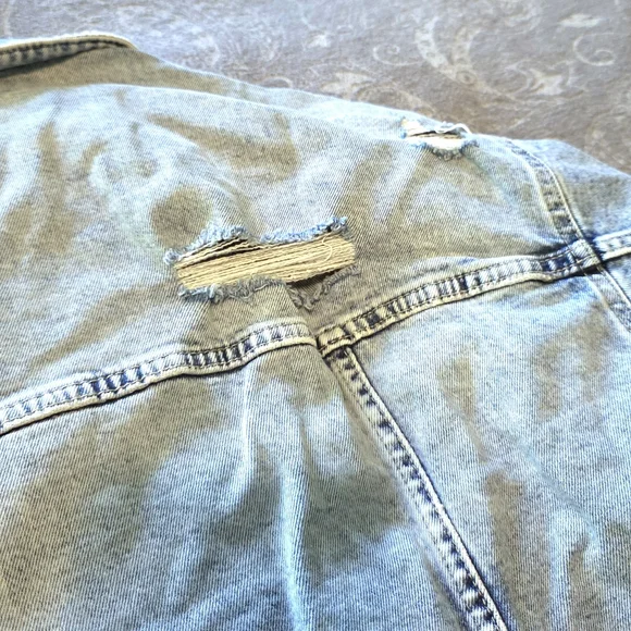 H&M Distressed Light Blue Jean Jacket (Size S Oversized) - Picture 6 of 7